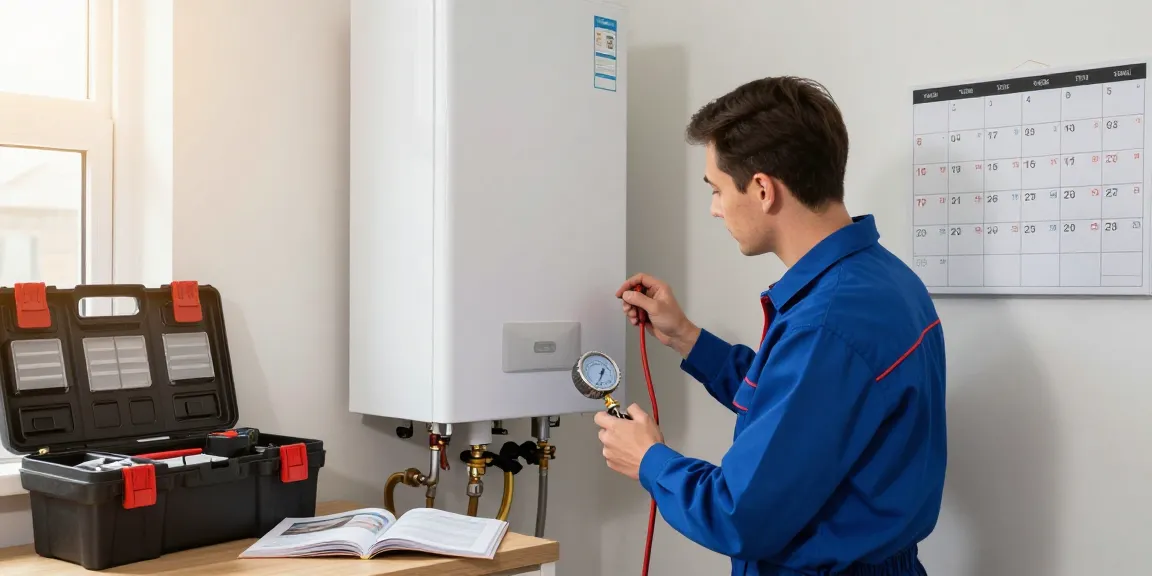 Expert technician performing boiler servicing belfast in bright utility room, ensuring optimal heating performance.