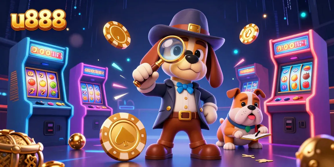 Play exciting casino games on u888 with detectives uncovering poker chip treasures in a vibrant setting.