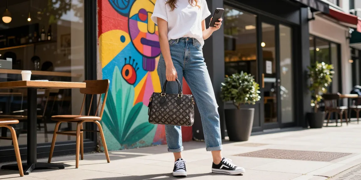 Stylish individual showcasing 레플리카 fashion pieces in an urban setting.