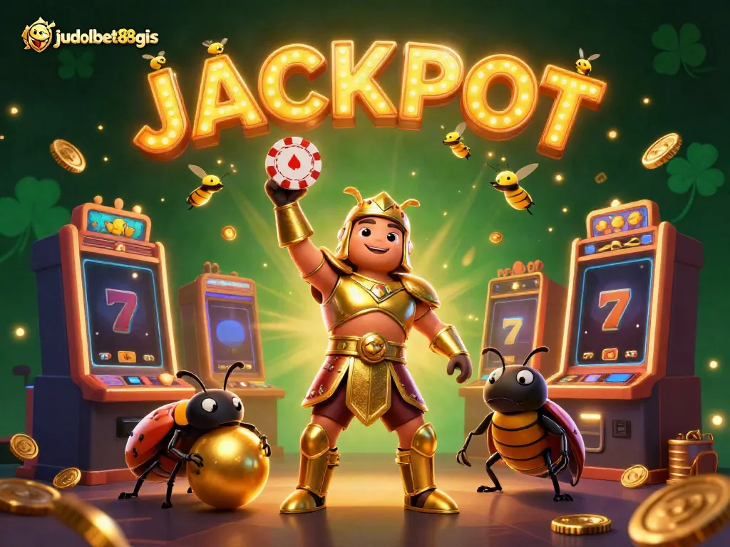 Engage with the vibrant jackpot scene of judolbet88gis featuring dynamic casino game elements and cartoon characters.