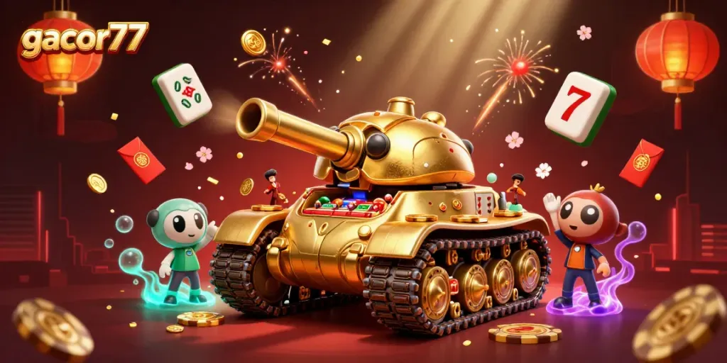 Gacor77 mempersembahkan pengalaman bermain slot dengan kendaraan kasino unik dan elemen meriah dalam ilustrasi 3D yang menarik.