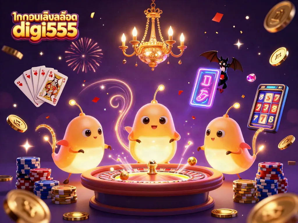 Experience ทดลองเล่นสล็อต digi555 with thrilling casino action featuring vibrant glowworm characters.