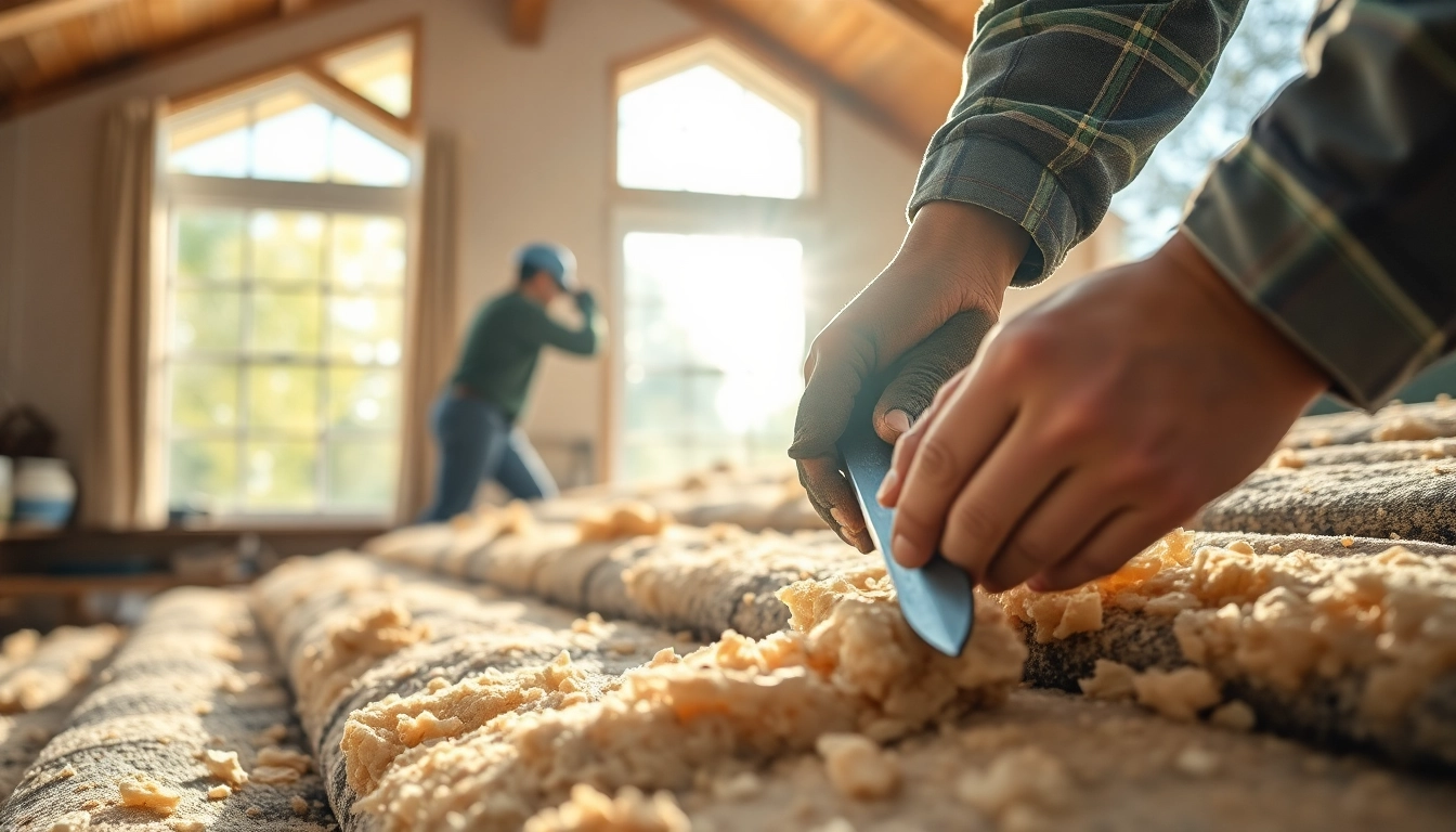Skilled professionals from a roof insulation removal company safely extracting insulation materials in a home.