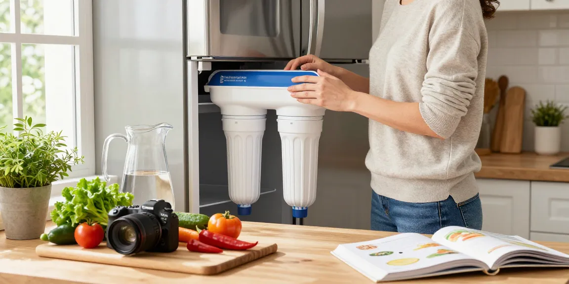 Person installing the Waterdrop Plus EDR3RXD1 Replacement for Everydrop® Filter 3 in a bright kitchen.