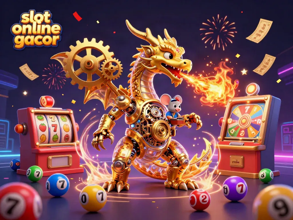 Experience the excitement of slot online gacor with a vibrant, dynamic casino-themed illustration.