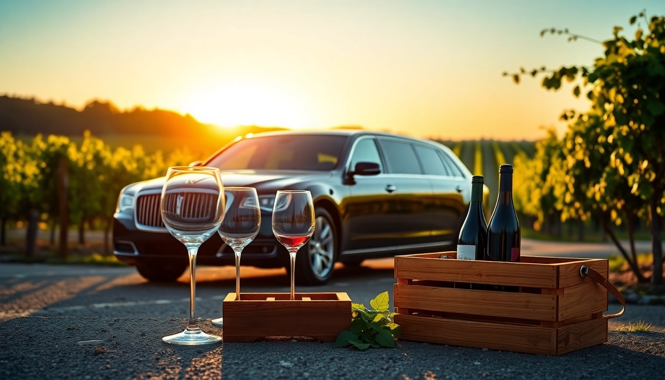 Experience a luxurious wine tour limo service parked amidst beautiful vineyards.