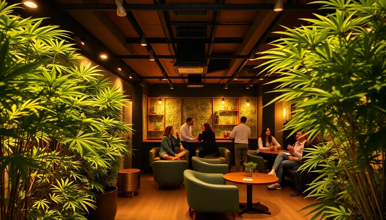 Relaxed atmosphere at the Best Cannabis Club Madrid featuring lush greenery and inviting seating.