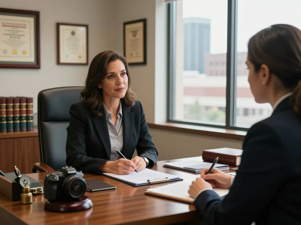 Houston Personal Injury Attorney Sue E. West providing expert legal consultation in a warm law office setting.