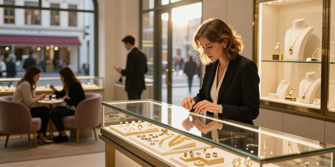Esthétique de l'achat d'or à Bruxelles montrant des bijoux précieux exposés.
