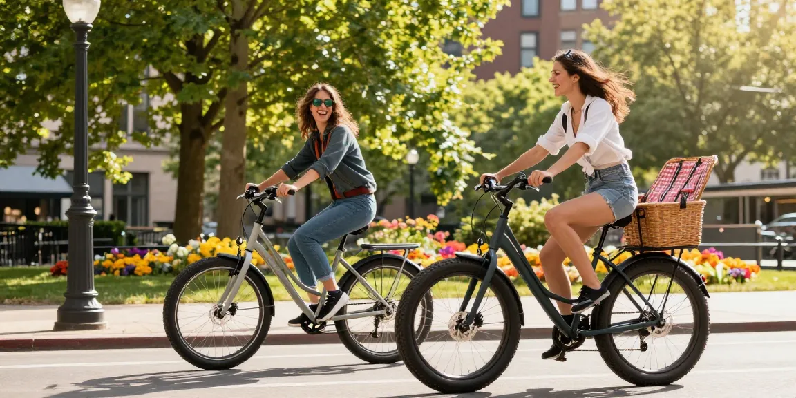 Doppio e-bike being ridden in a city park, showcasing joyful urban cycling.