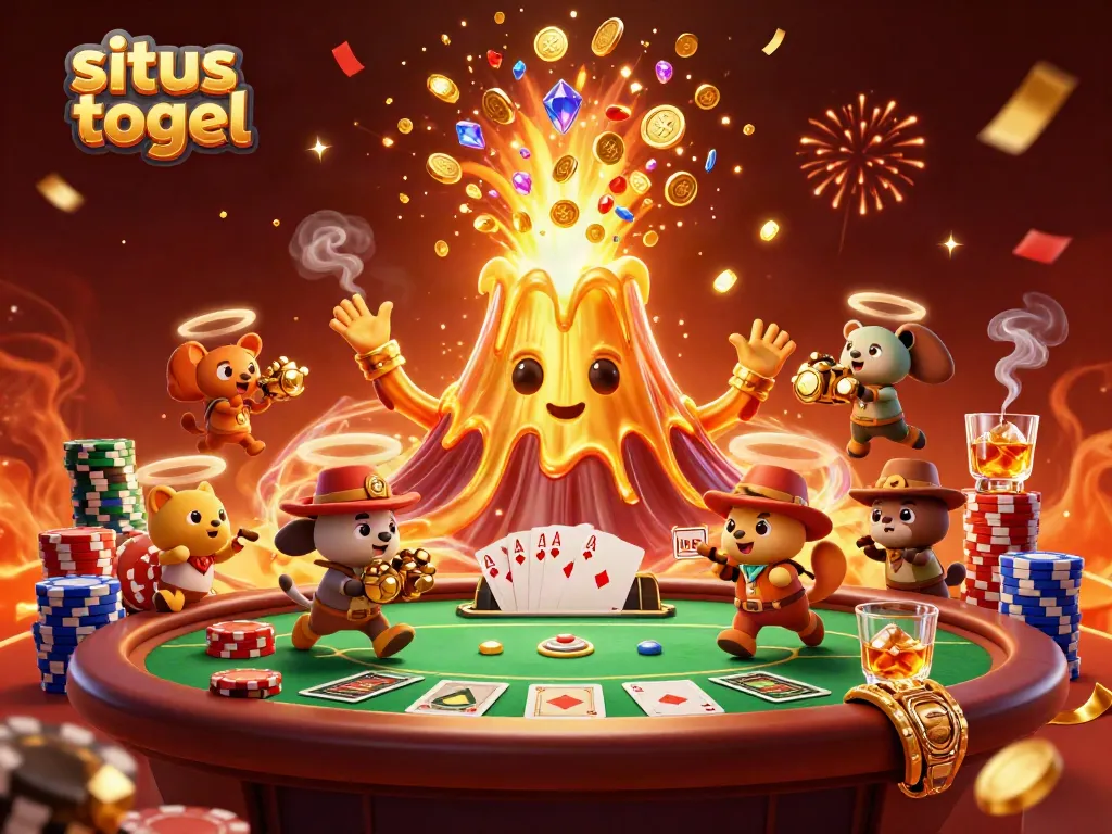 Experience the thrill of situs togel amidst an erupting golden volcano and escaping treasure hunters.