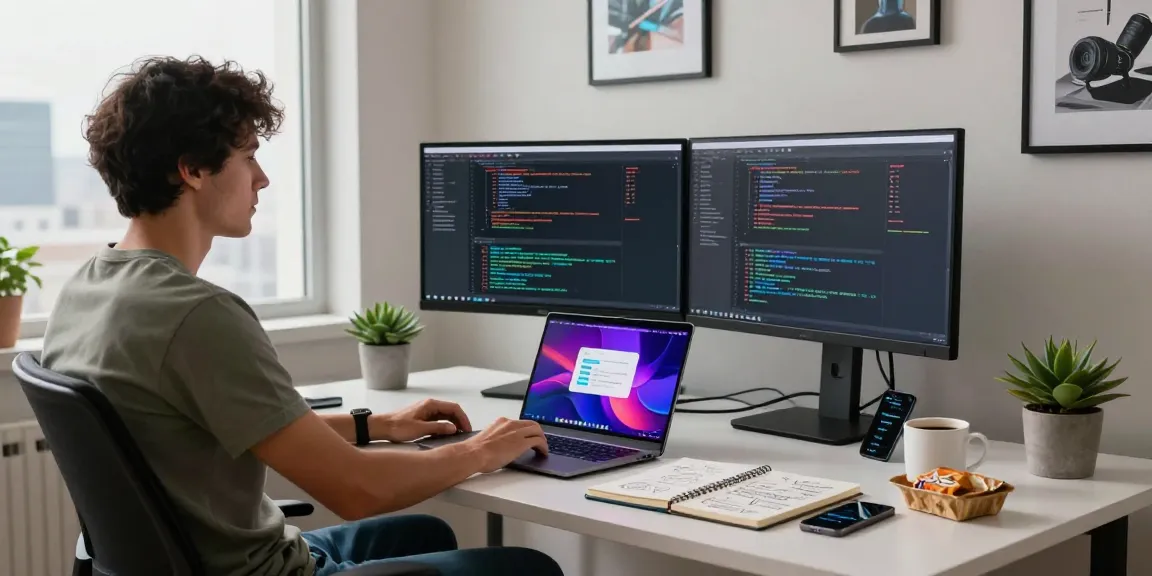 Innovative workspace illustrating openclaw skills for software development with dual monitors, coffee, and tech decor