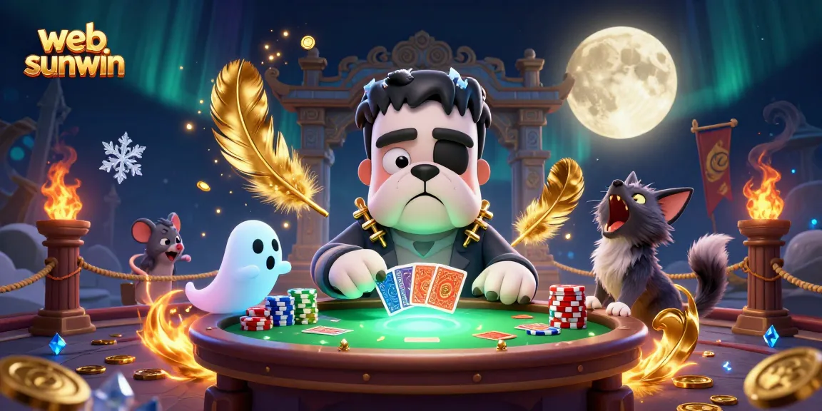 Engage in thrilling gameplay at web sunwin with this dynamic illustrative scene featuring a spooky table and playful characters.