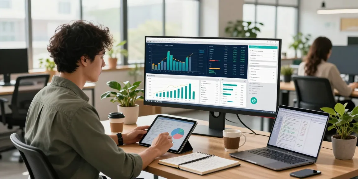 Data analyst using NAGA2000 for dynamic data visualization in a modern office.