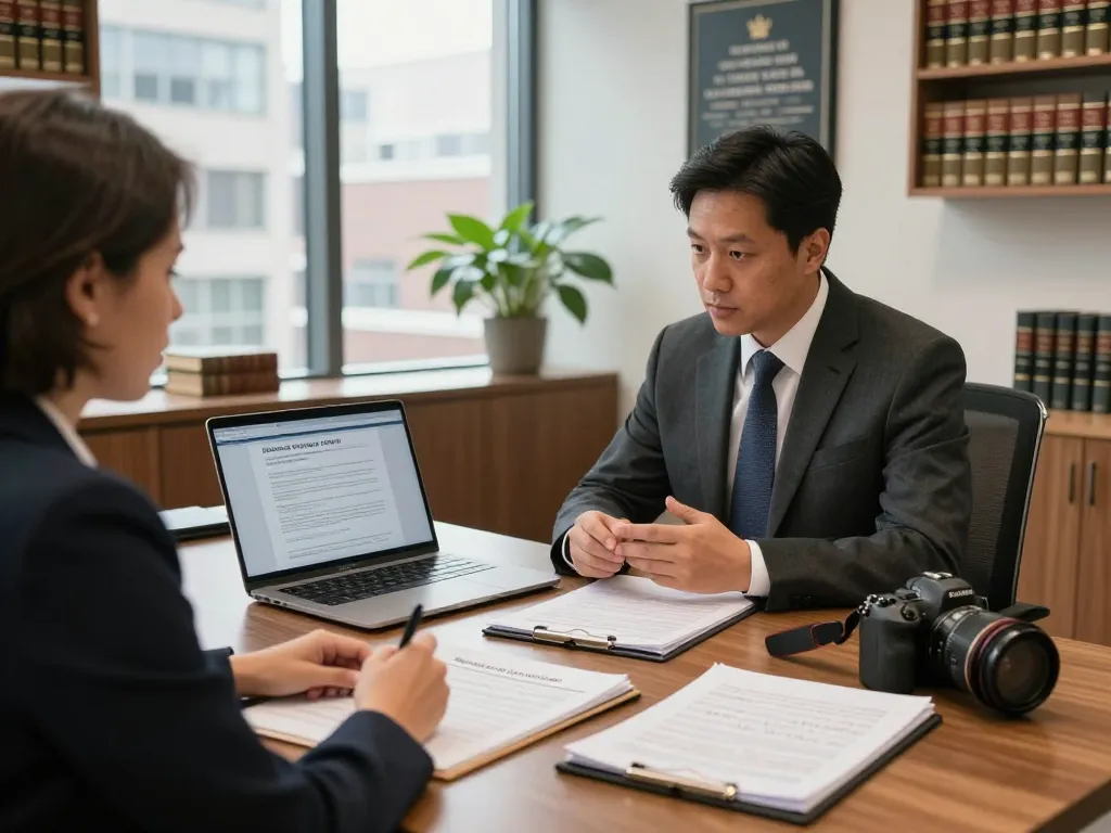 Orlando Personal Injury Lawyer discussing case with client in professional office setting, showcasing dedication and personalized service.