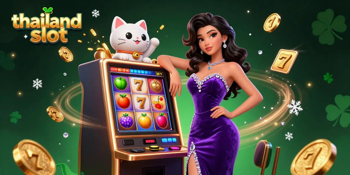 Experience the thrill of thailand slot gaming with a stunning jackpot scene featuring an elegant woman and lucky fortune cat.