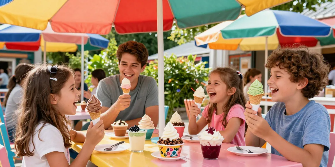 Delicious ROKOK88 SUPER ice cream enjoyed by family in sunny outdoor setting.