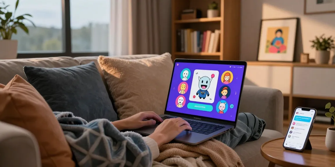 Interactive chat experience with an NSFW chat bot on a laptop in a cozy living room.