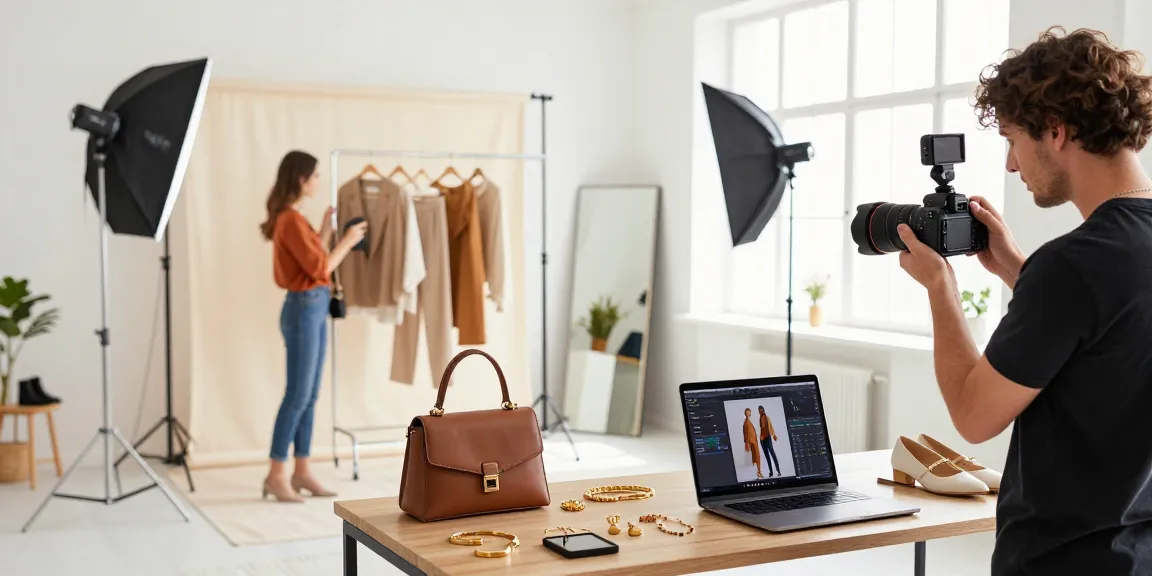 Capturer des photos e-commerce professionnelles pour valoriser vos produits, avec un studio lumineux et des accessoires élégants.