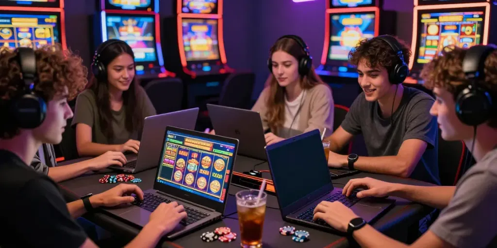 Grup teman bermain slot777 secara online dengan antusias, penuh keseruan dan kebersamaan.