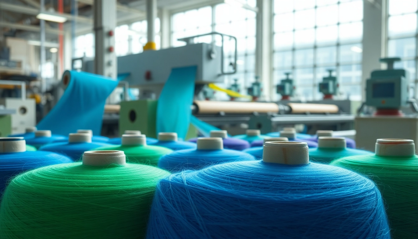 Viscose garen in een moderne textielfabriek met kleurrijke spoelen.