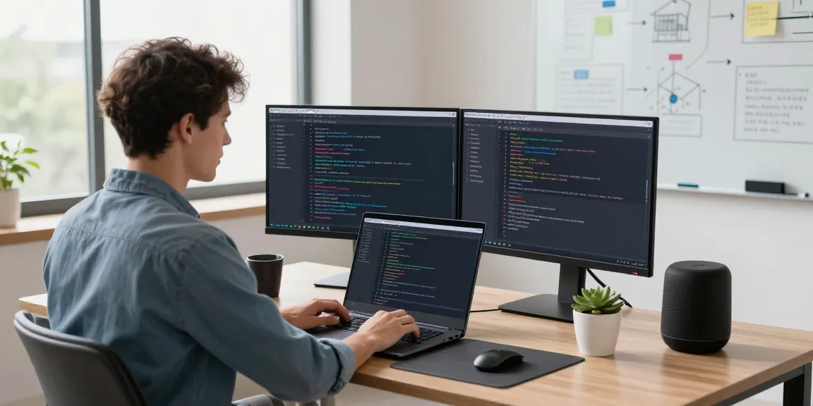 Developer coding the 纸飞机中文版 application in a modern workspace, showcasing a tech-savvy environment.