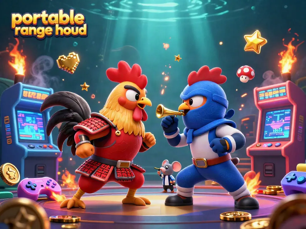 Engage with the portable range hood featuring dynamic cartoon roosters in a gambling-themed showdown.