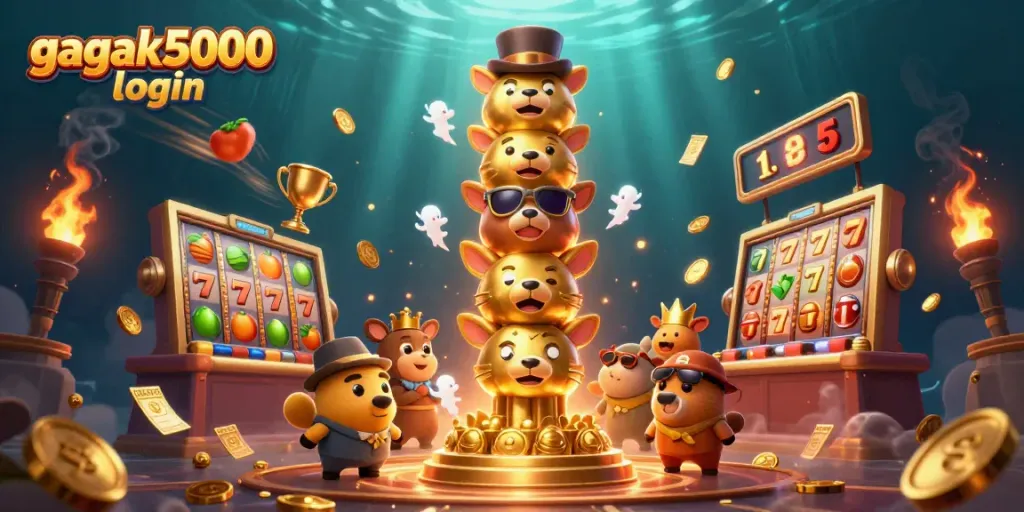 Login gagak5000 dengan simbol slot dan pemandangan kasino yang meriah.