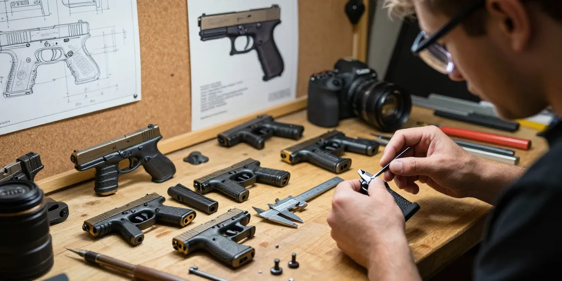 Glock slides customization at https://precisionglockslides.com workshop, showcasing skilled craftsmanship.
