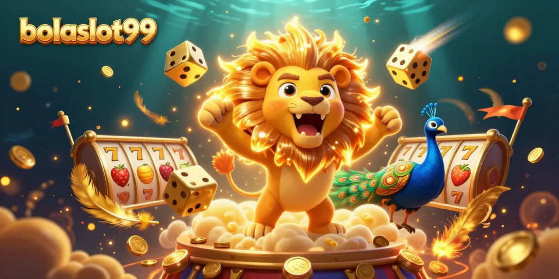 Bolaslot99: Experience thrilling slot wins with a majestic sun lion and golden dice!