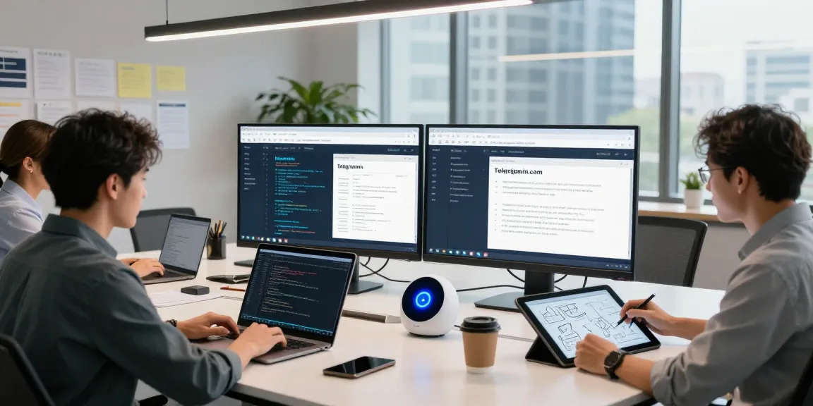 Collaboration at telegraimin.com workspace with coding and brainstorming in a modern tech environment.