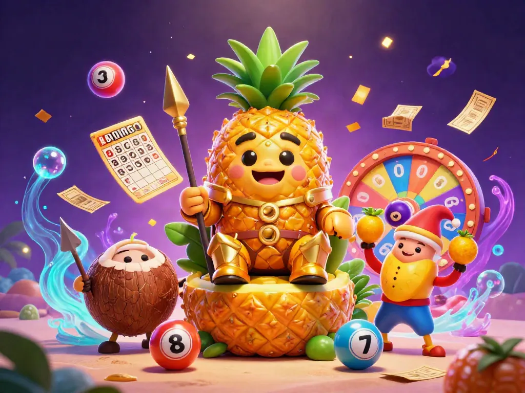 Experience slot maxwin excitement with a golden pineapple king at a vibrant beach casino.