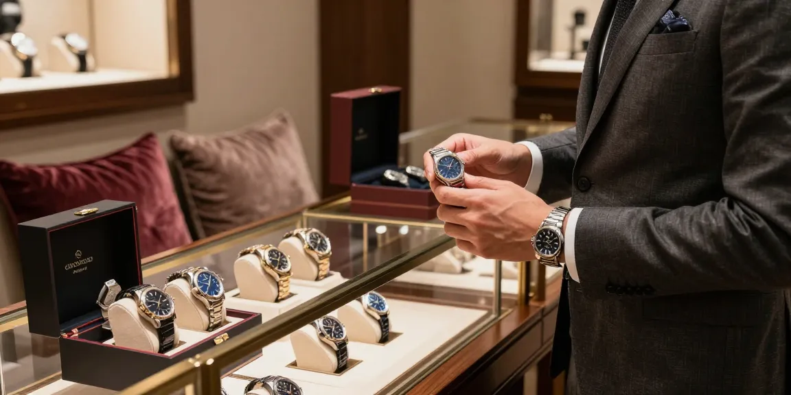 Replica watches displayed in luxury shop, showcasing exquisite craftsmanship and style.
