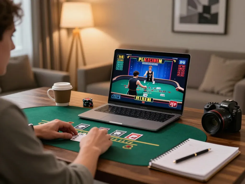 Onbet player engaged in live dealer blackjack, showcasing online gambling setup and strategy.