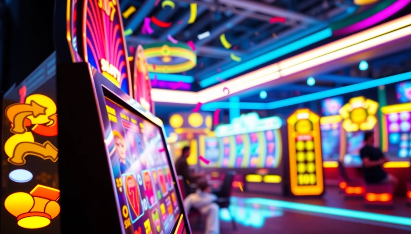 Mainkan Slot77 dengan suasana kasino online yang ceria dan penuh warna.