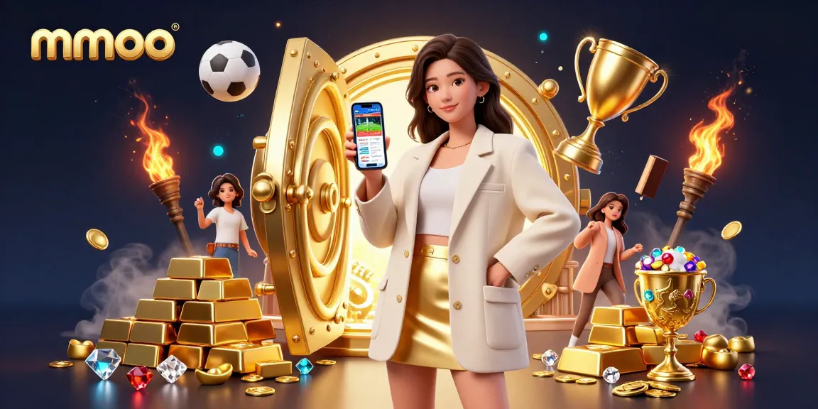 Engage in thrilling sports betting with mmoo, showcasing a vibrant scene of a woman exploring her betting app.