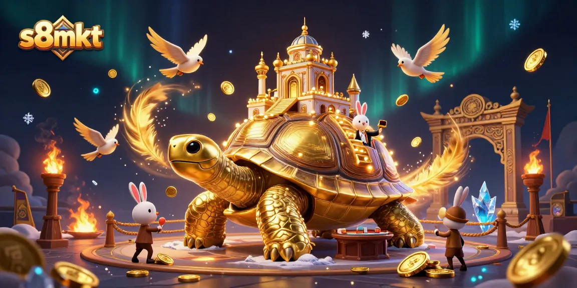 Experience thrilling wins with s8mkt's golden tortoise casino themed illustration packed with fun elements.