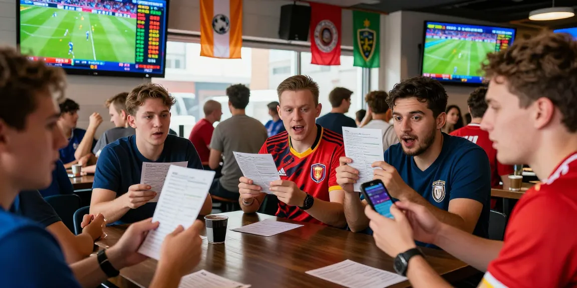 Fans comparing bets at a sports lounge, experiencing keobongdahomnay excitement in real-time.