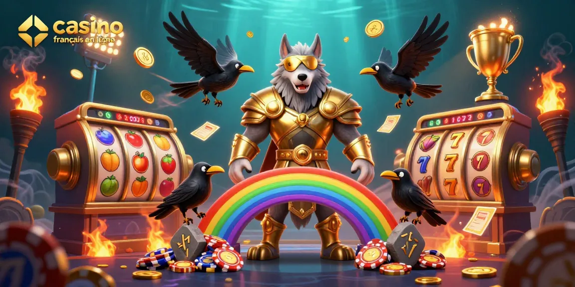 Profitez d'une illustration dynamique représentant un casino français en ligne, mettant en valeur des éléments de machines à sous.