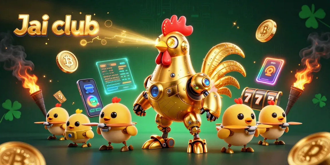 Engage with Jai club's exciting slot reels and jackpots in this vibrant 3D casino illustration.