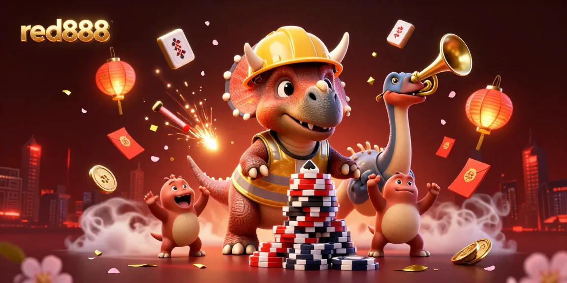Experience the excitement of red888 with vibrant 3D celebrations of poker chips and festive elements.