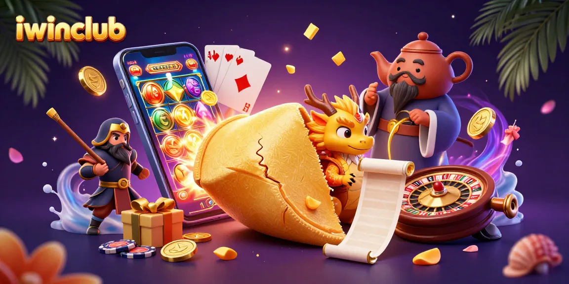 Experience wins with iwinclub in a vibrant 3D casino illustration featuring dynamic game elements.