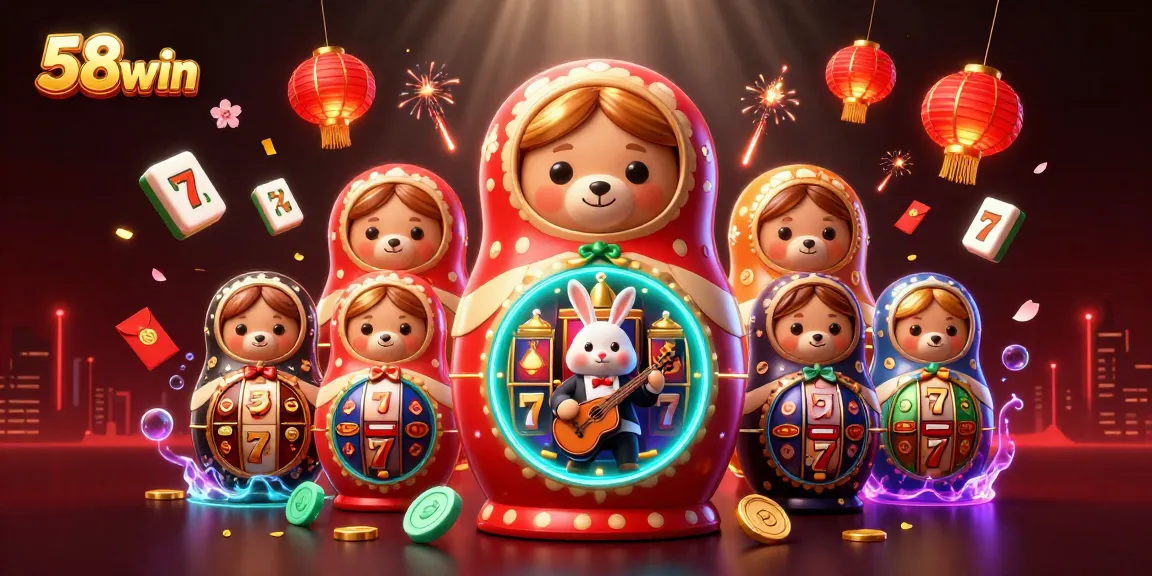 Experience the thrill of 58win with a vibrant 3D casino illustration featuring playful characters and dynamic gaming elements.