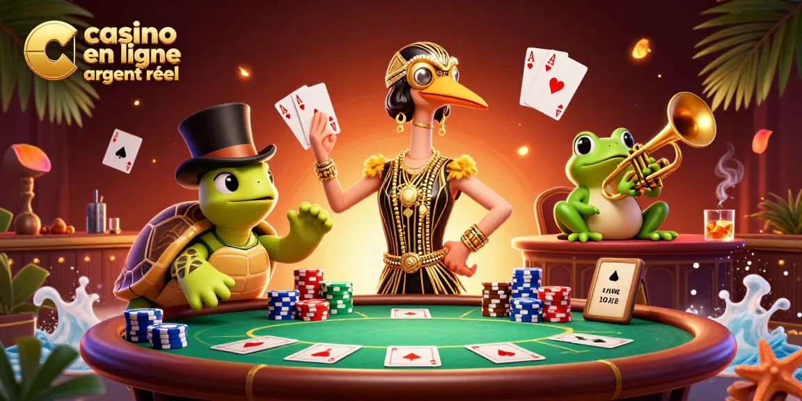 Jouez sur casino en ligne argent réel avec cette illustration dynamique regroupant des personnages et éléments de jeu fascinants.