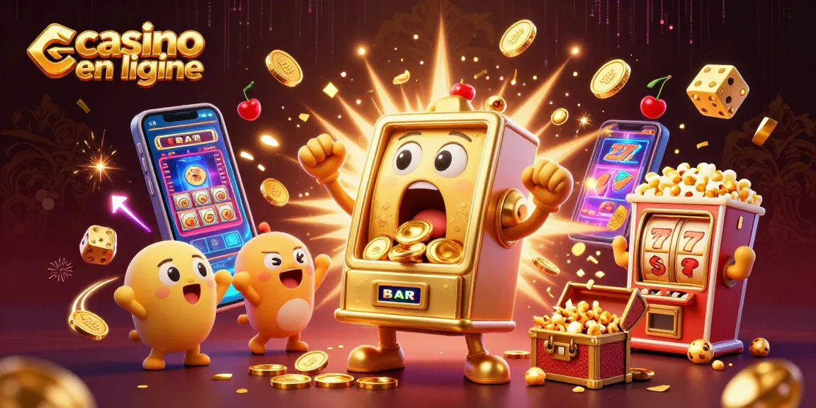 Jeux de casino en ligne avec un jackpot explosif de la machine à sous, pièces d'or et ambiance festive.