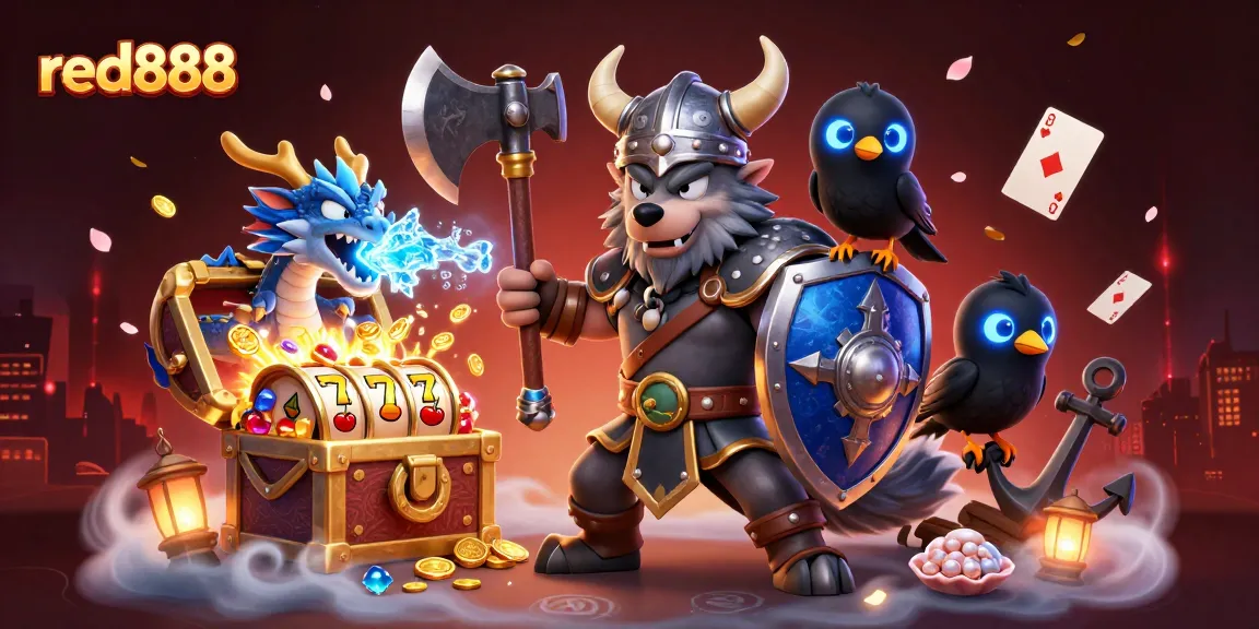 Experience thrilling wins at red888 with engaging slot games and a vibrant 3D casino illustration.