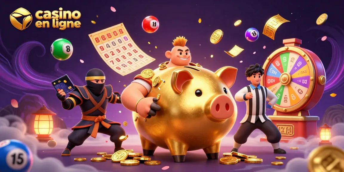 Jouez au casino en ligne avec une illustration captivante d'un sumo, d'un ninja et d'un samouraï en 3D.