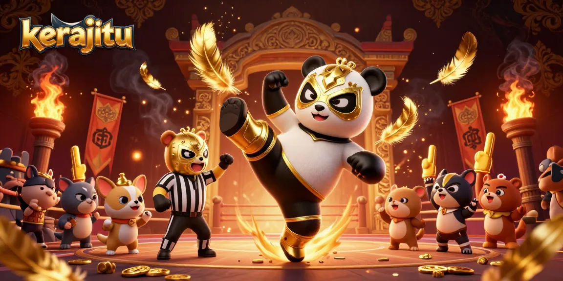 Menghadirkan kerajitu, panda pegulat profesional melompat di arena judi dengan penonton meriah.