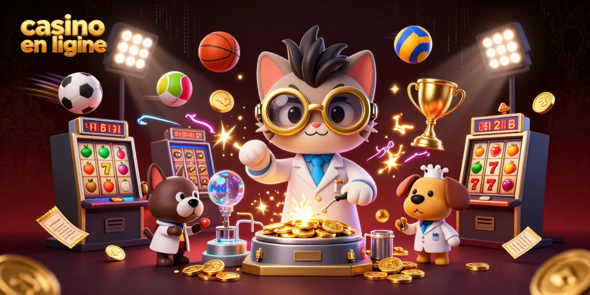Découvrez les jeux passionnants d'un casino en ligne avec un chat scientifique, un chien et des machines à sous.
