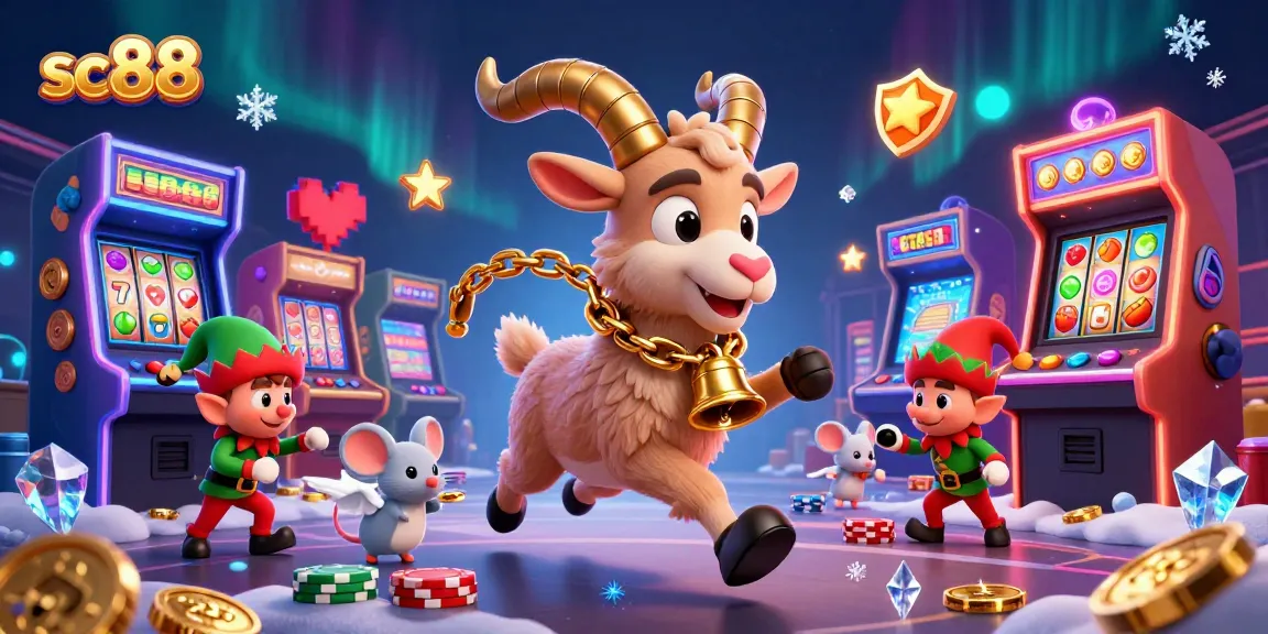 sc88 captures the excitement of a vibrant casino scene with a festive Krampus and playful characters.